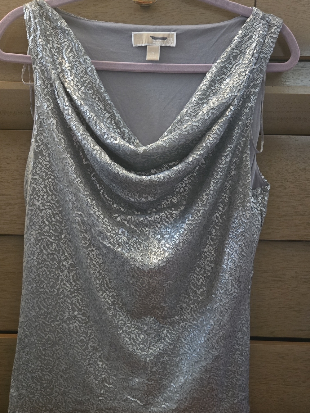 Michael Kors Silver Sequined Cowl Neck Camisole